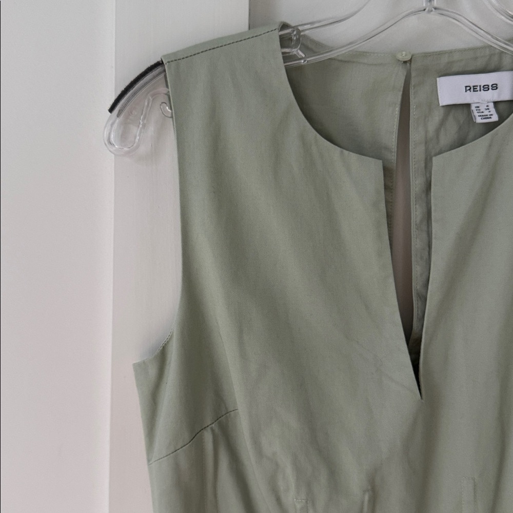 Reiss Liza 100% Cotton Corset Midi Dress in Sage Size 2 - Picture 6 of 15